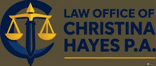 Law Office of Christina Hayes P.A. logo featuring gold scales of justice symbol with text on gray background